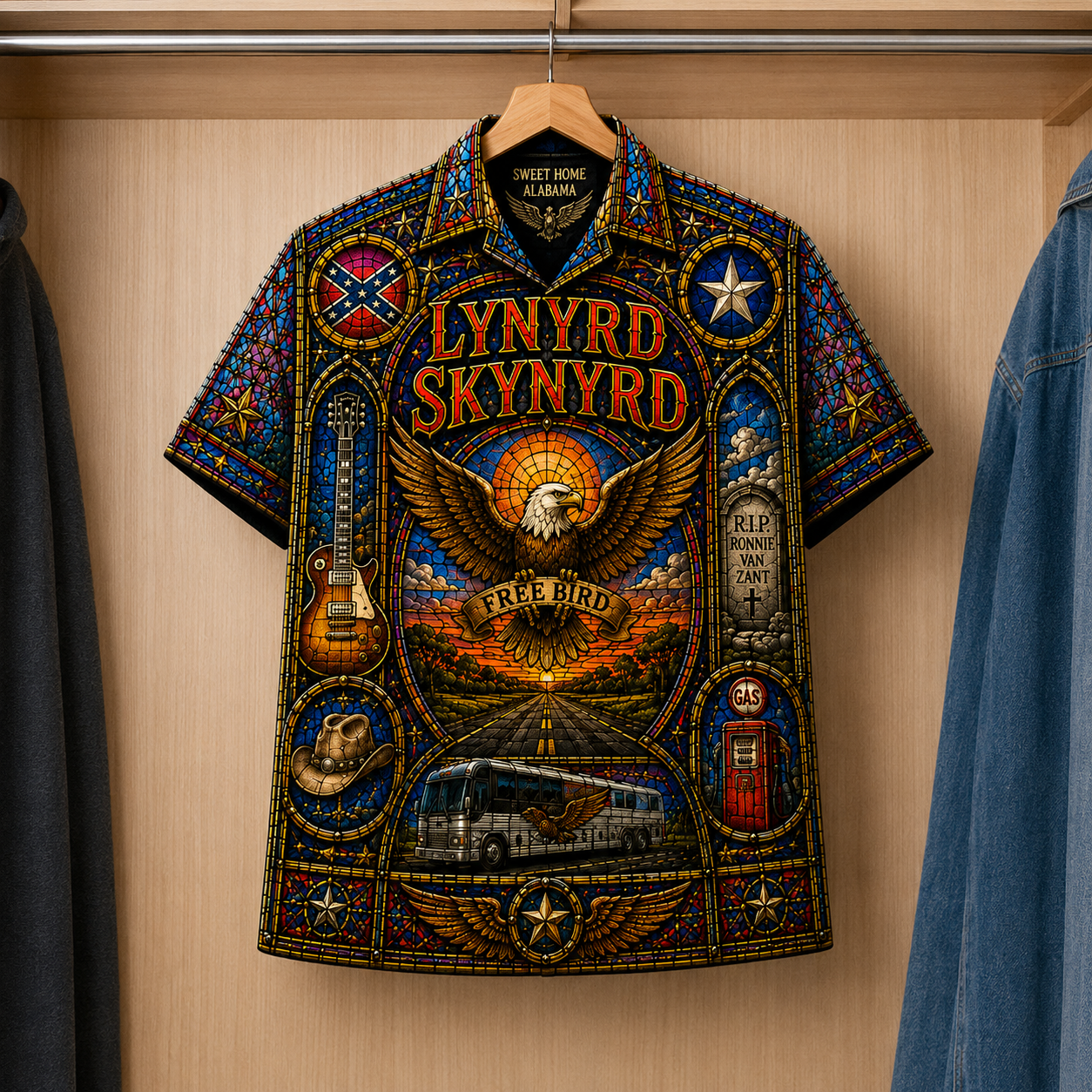 Lynyrd Skynyrd Inspired Stained Glass Hawaiian Shirt - Unisex Button Up