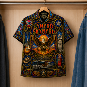 Lynyrd Skynyrd Inspired Stained Glass Hawaiian Shirt - Unisex Button Up