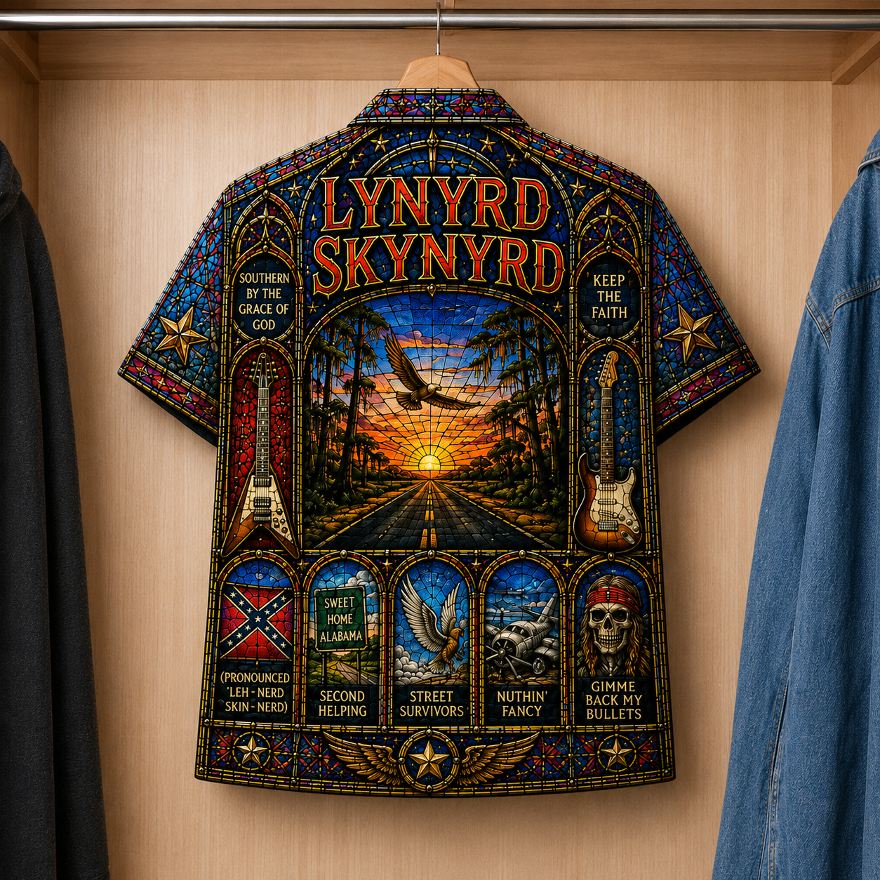 Lynyrd Skynyrd Inspired Stained Glass Hawaiian Shirt - Unisex Button Up