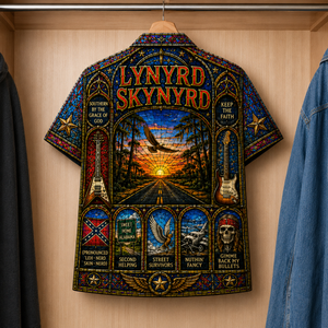 Lynyrd Skynyrd Inspired Stained Glass Hawaiian Shirt - Unisex Button Up