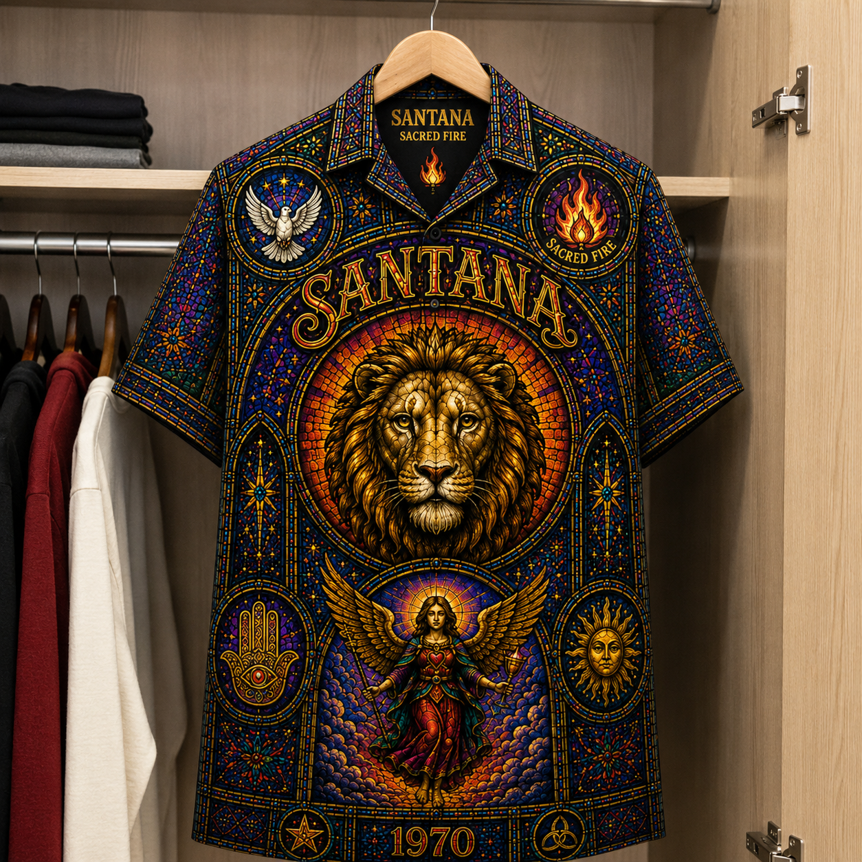 Santana Inspired Stained Glass Hawaiian Shirt - Unisex Button Up
