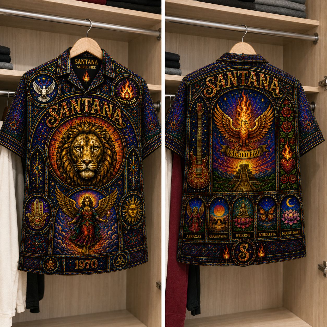 Santana Inspired Stained Glass Hawaiian Shirt - Unisex Button Up