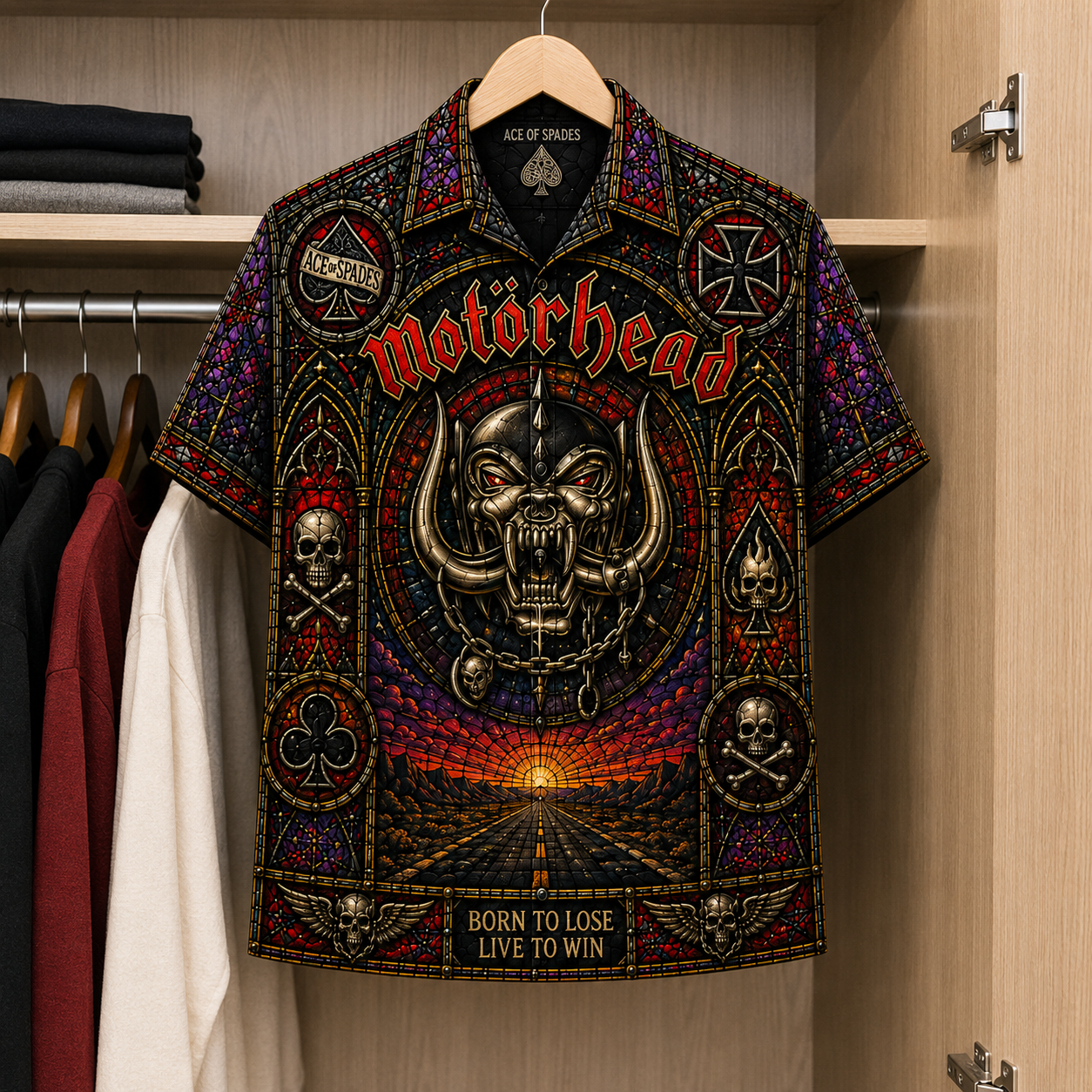 MotorHead Inspired Stained Glass Hawaiian Shirt - Unisex Button Up