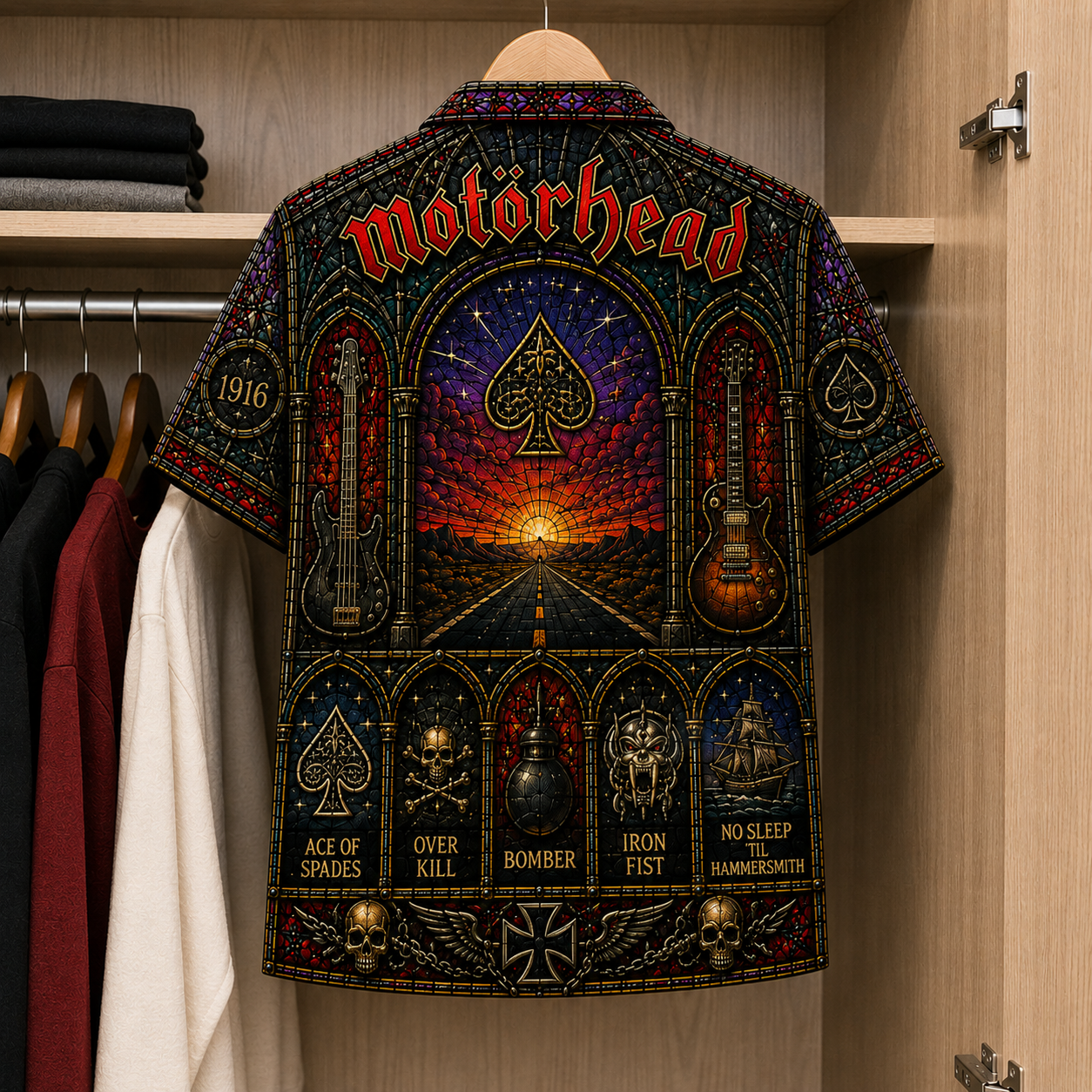 MotorHead Inspired Stained Glass Hawaiian Shirt - Unisex Button Up