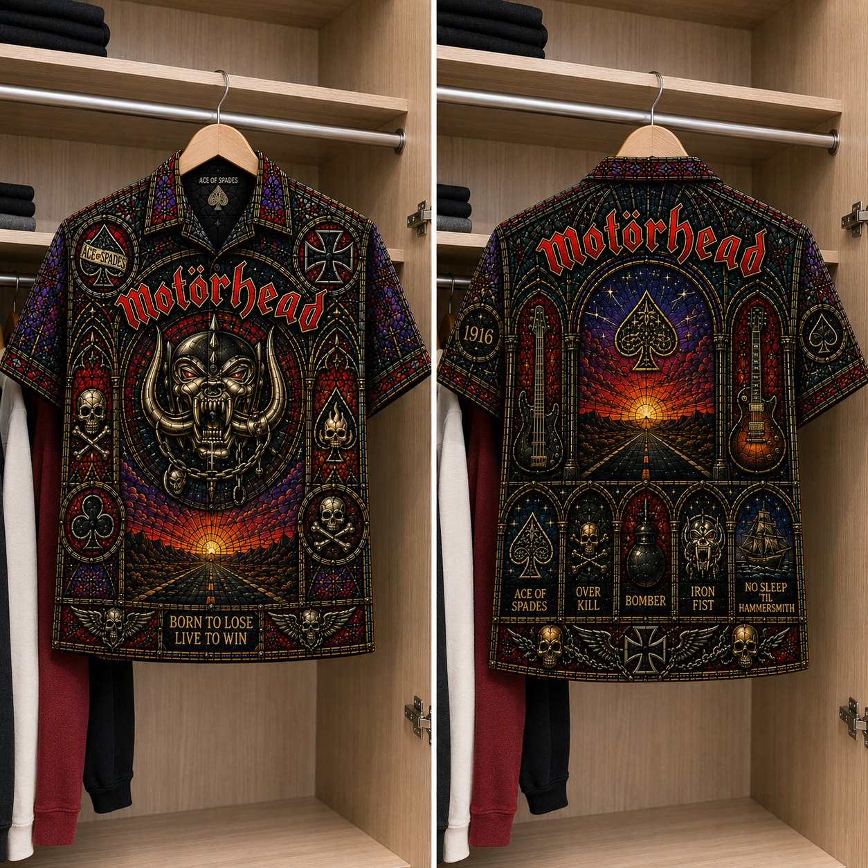 MotorHead Inspired Stained Glass Hawaiian Shirt - Unisex Button Up