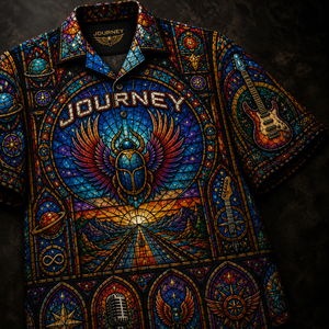 Journey Stainded Glass Hawaiian Shirt - Unisex Retro Modified Bear Cathedral Window Button Up