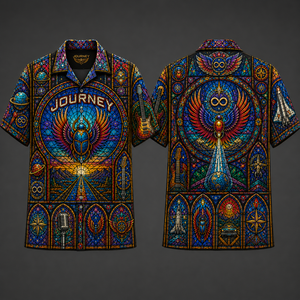 Journey Stainded Glass Hawaiian Shirt - Unisex Retro Modified Bear Cathedral Window Button Up