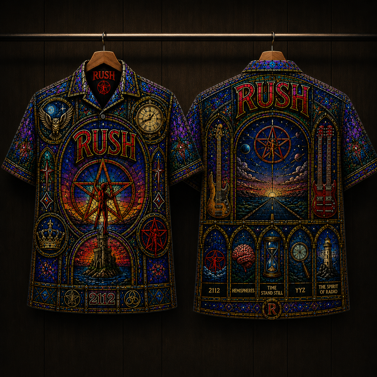 RUSH Stainded Glass Hawaiian Shirt - Unisex Cathedral Window