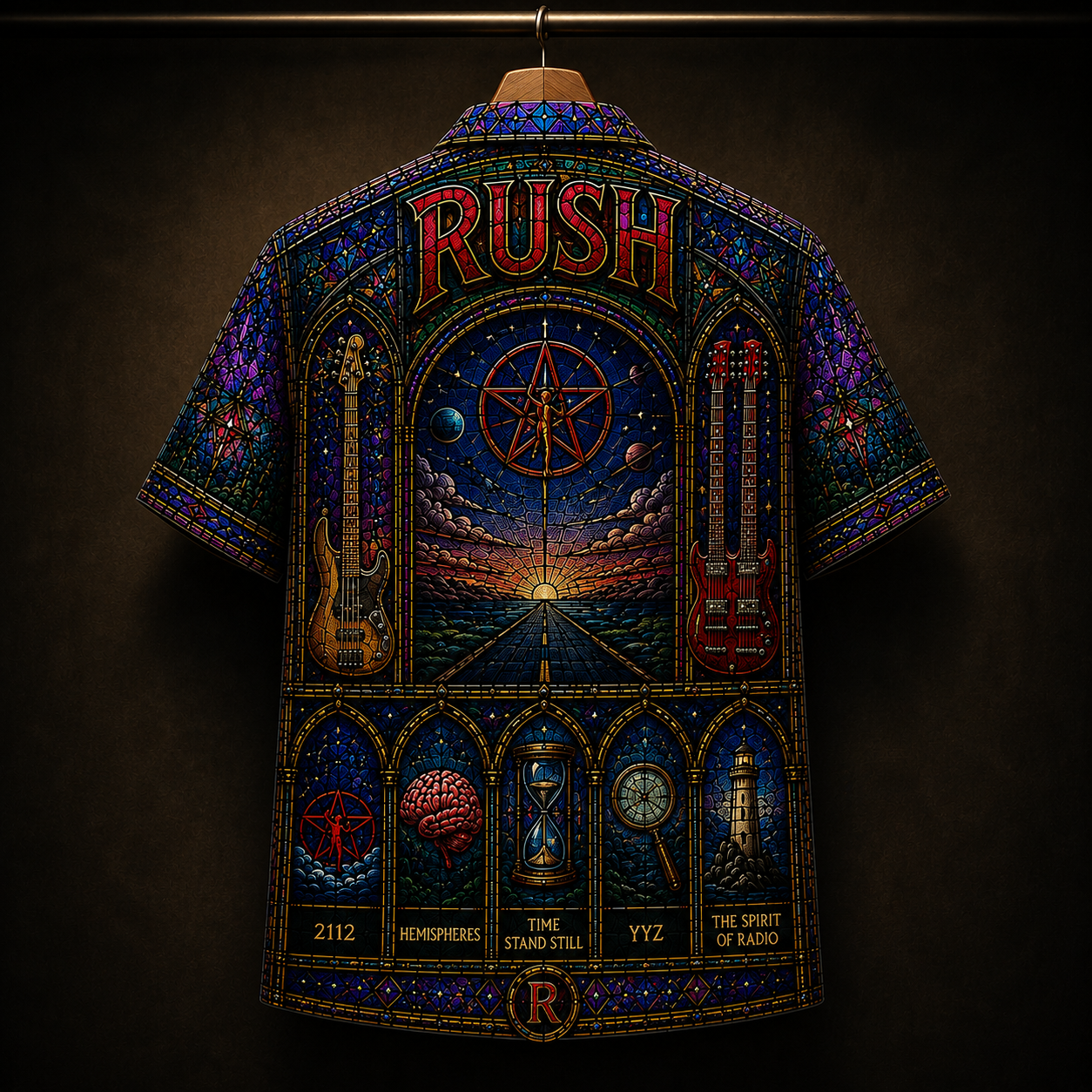 RUSH Stainded Glass Hawaiian Shirt - Unisex Cathedral Window