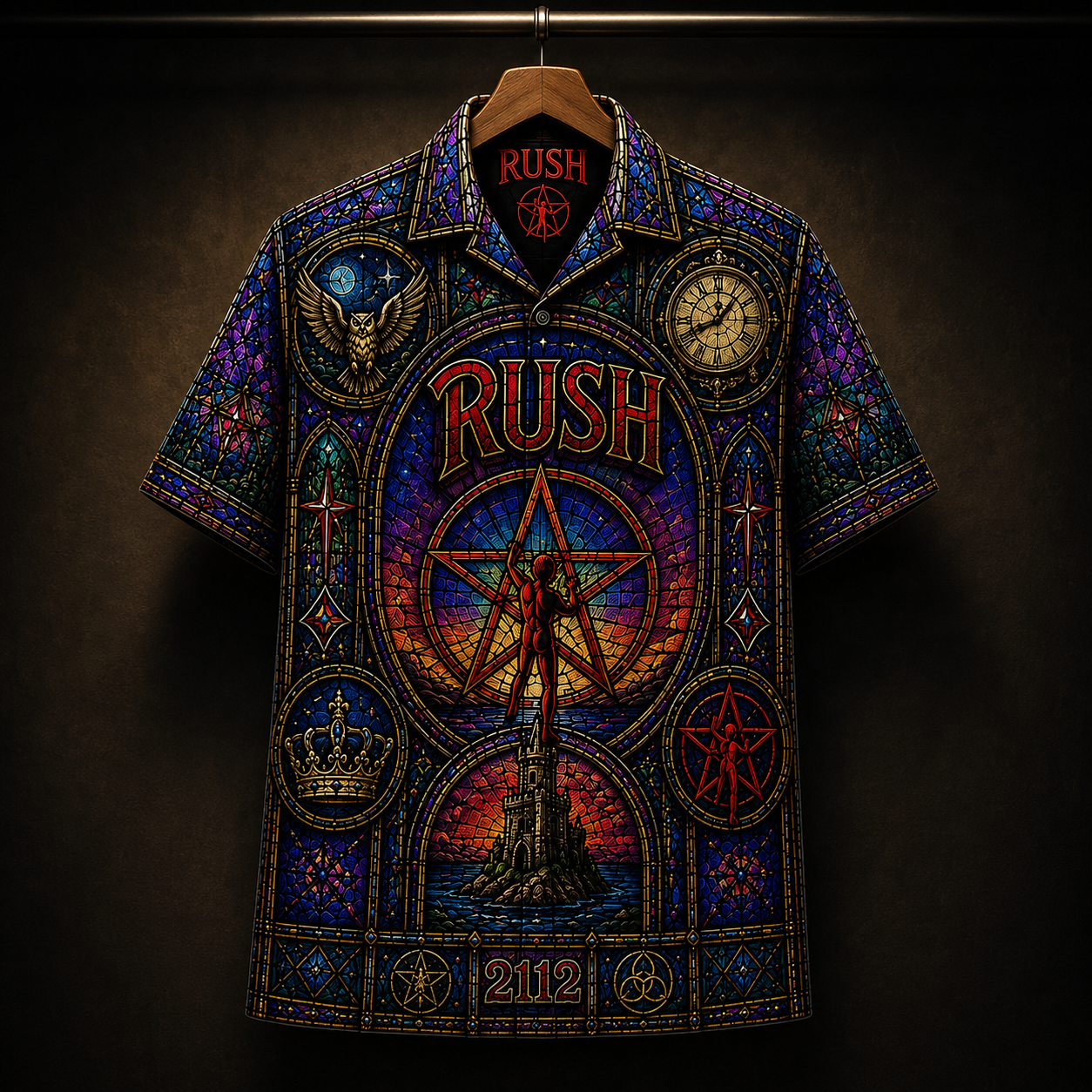 RUSH Stainded Glass Hawaiian Shirt - Unisex Cathedral Window