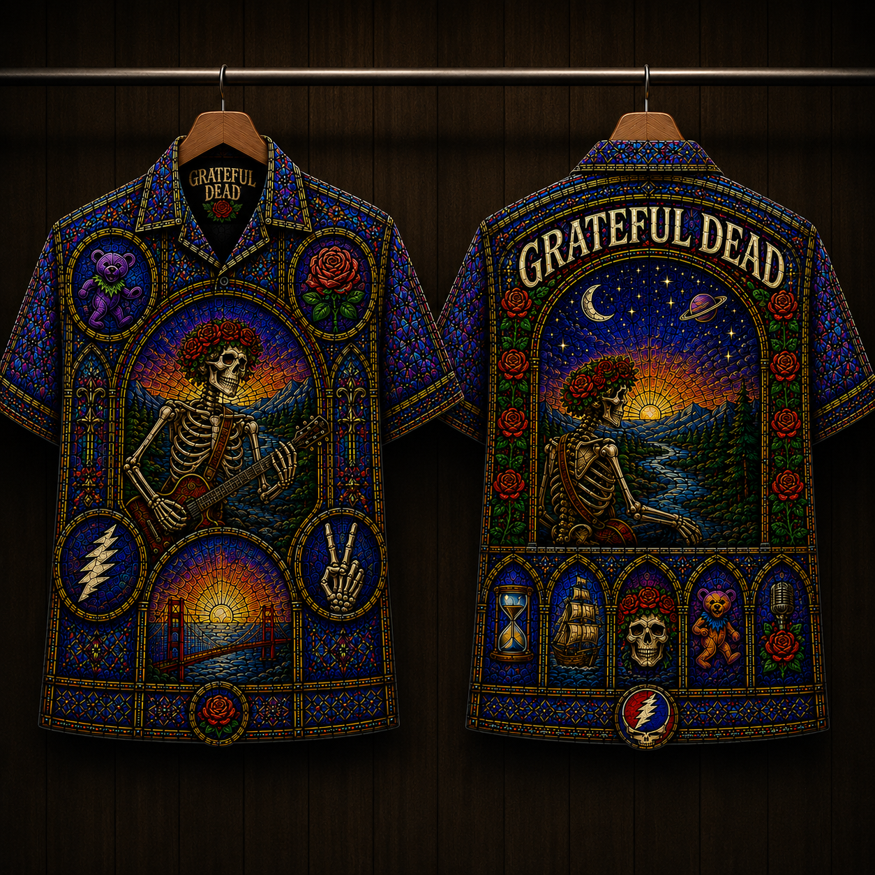 Grateful Dead Stainded Glass Hawaiian Shirt - Unisex Cathedral Window