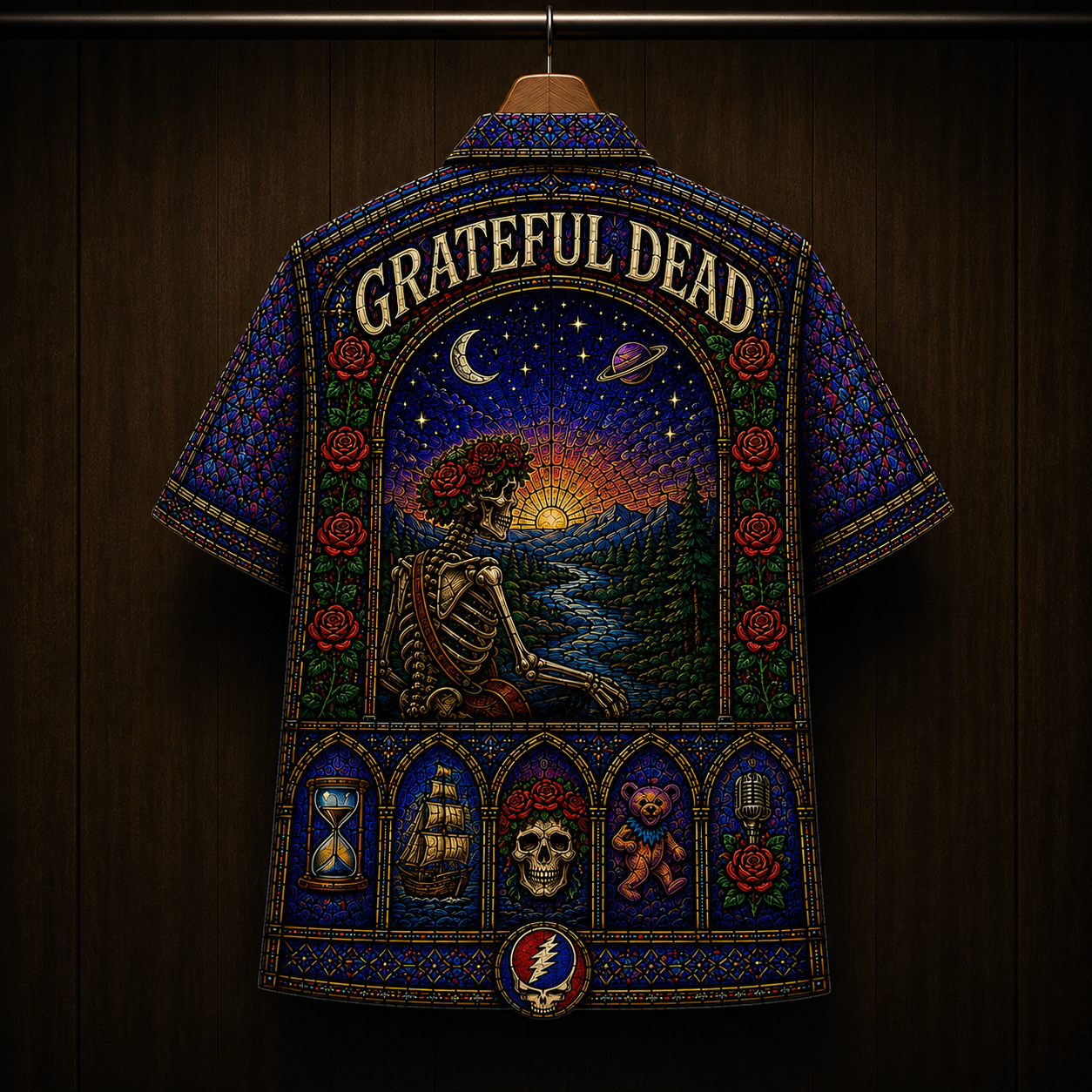 Grateful Dead Stainded Glass Hawaiian Shirt - Unisex Cathedral Window