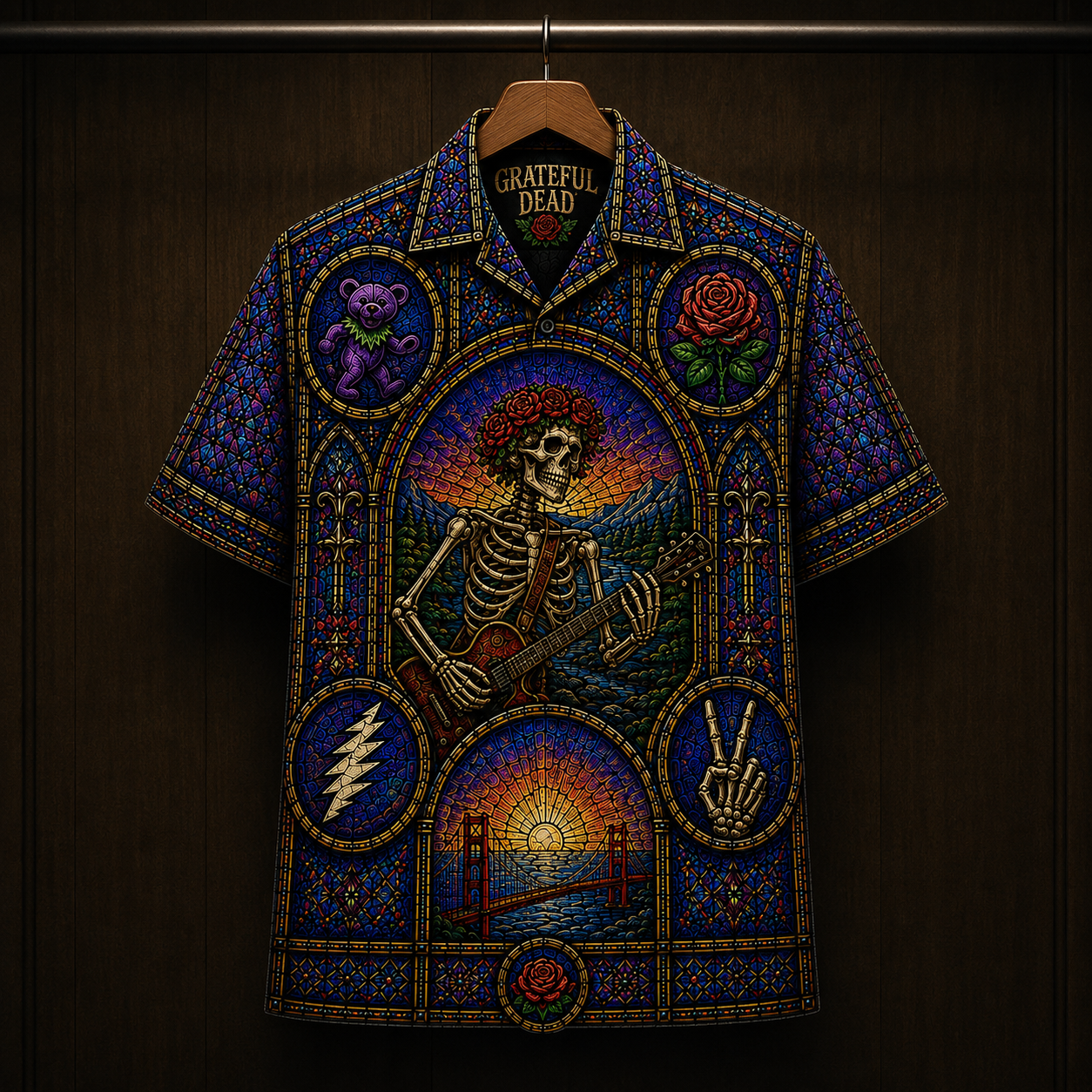 Grateful Dead Stainded Glass Hawaiian Shirt - Unisex Cathedral Window