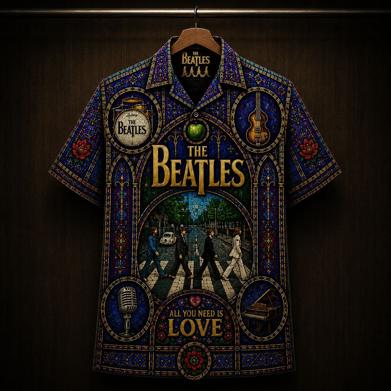 The Beatles Stainded Glass Hawaiian Shirt - Unisex Cathedral Window