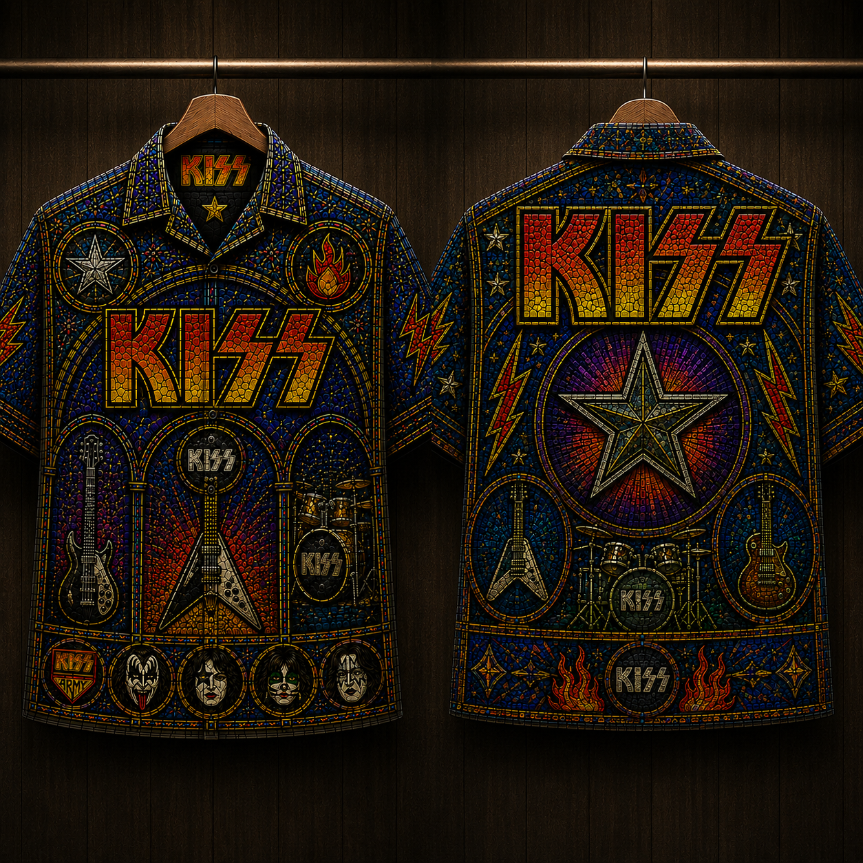 KISS Stainded Glass Hawaiian Shirt - Unisex Cathedral Window