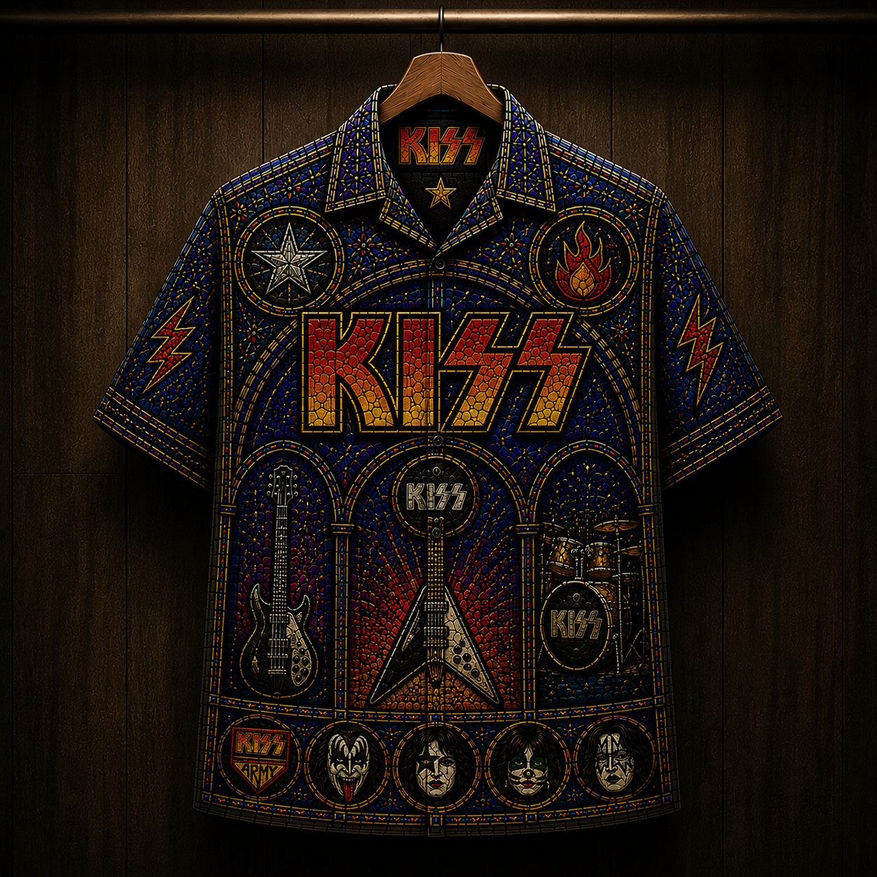KISS Stainded Glass Hawaiian Shirt - Unisex Cathedral Window
