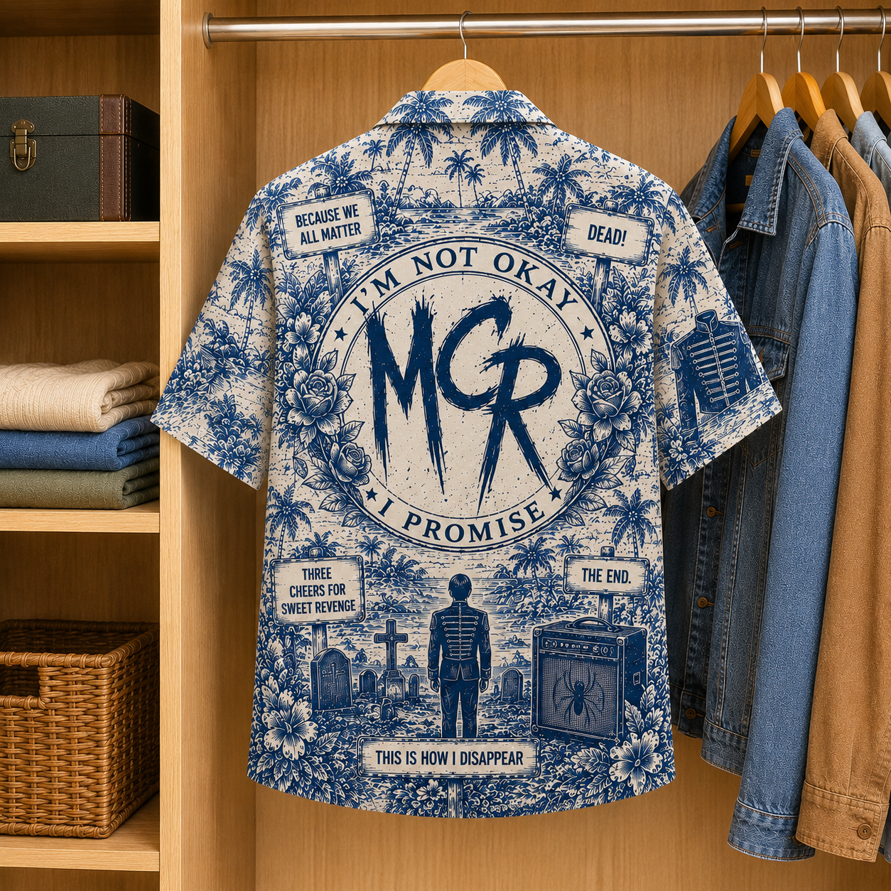 My Chemical Romance Tropical Blue Hawaiian Shirt - Unisex Music Collage Button Up