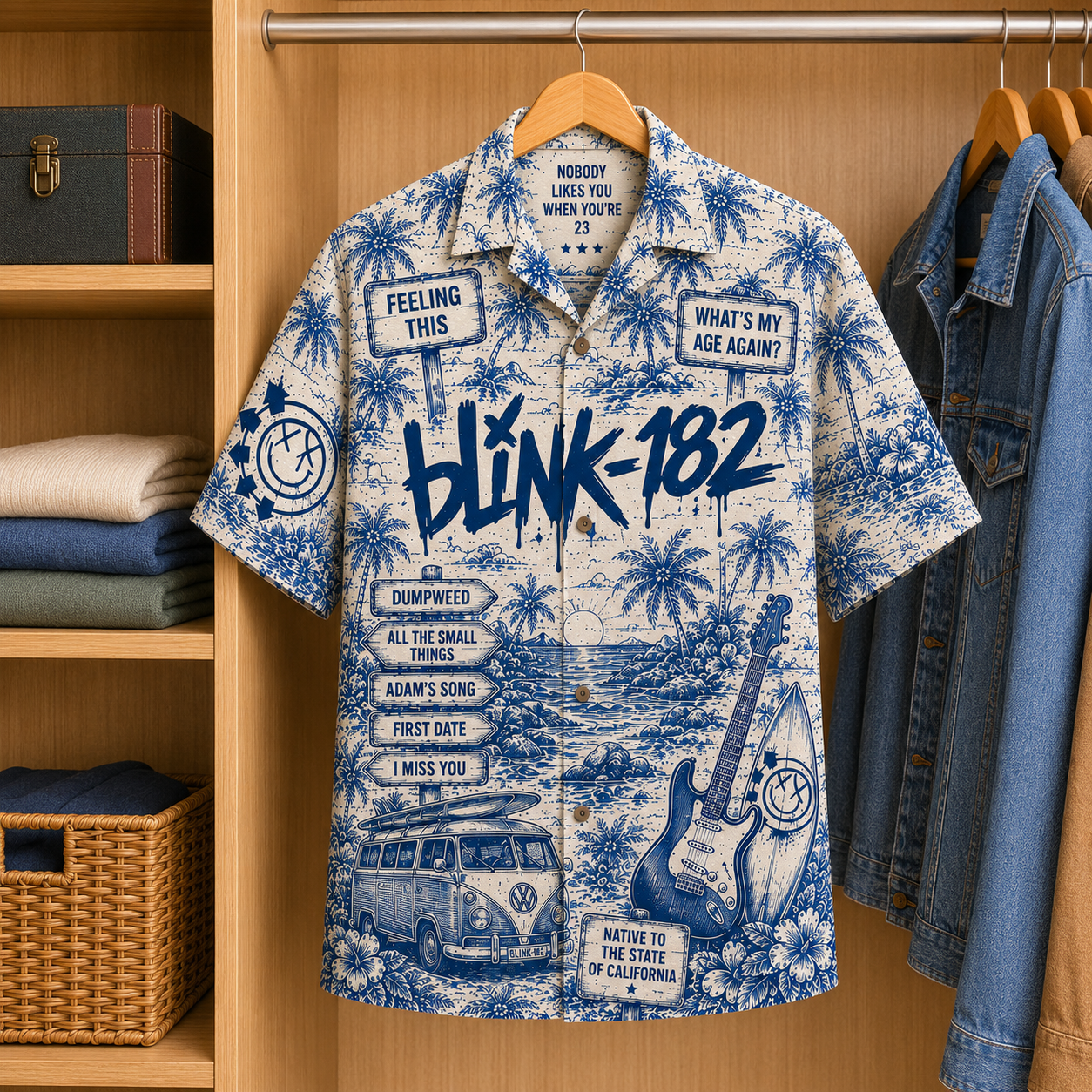 Blink-182 Tropical Blue Hawaiian Shirt - Unisex Music Collage Button Up