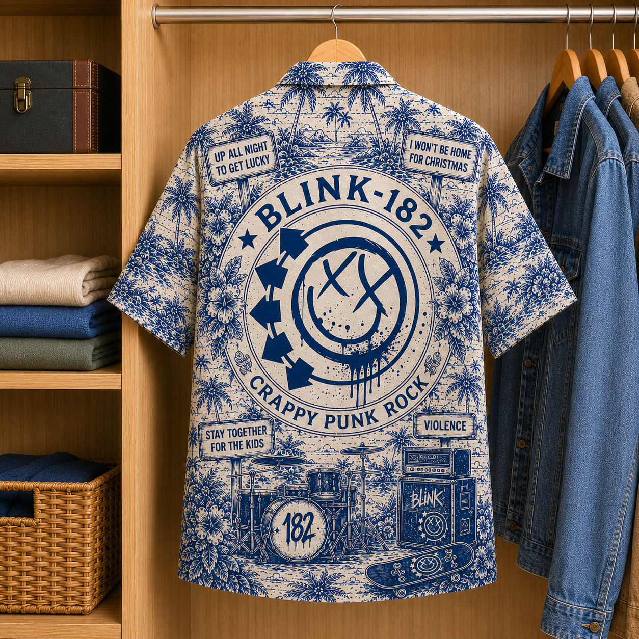 Blink-182 Tropical Blue Hawaiian Shirt - Unisex Music Collage Button Up