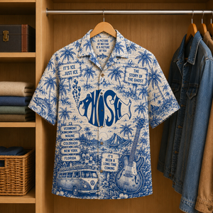 Phish Tropical Blue Hawaiian Shirt - Unisex Music Collage Button Up
