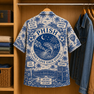 Phish Tropical Blue Hawaiian Shirt - Unisex Music Collage Button Up