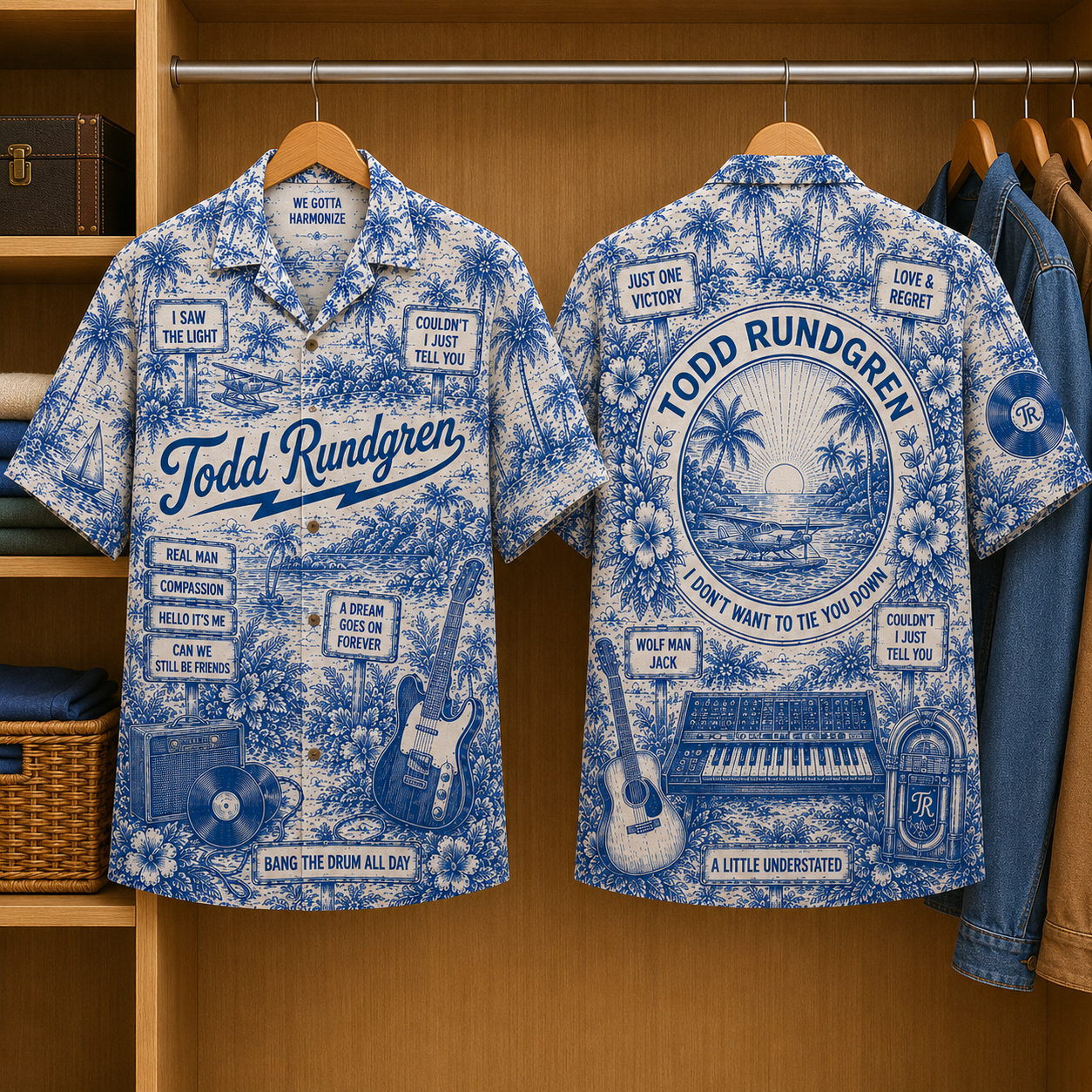 Todd Rundgren Tropical Blue Hawaiian Shirt - Unisex Music Collage Button Up