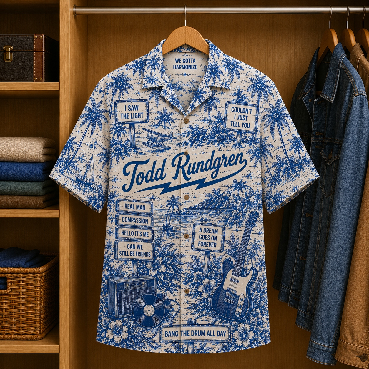 Todd Rundgren Tropical Blue Hawaiian Shirt - Unisex Music Collage Button Up