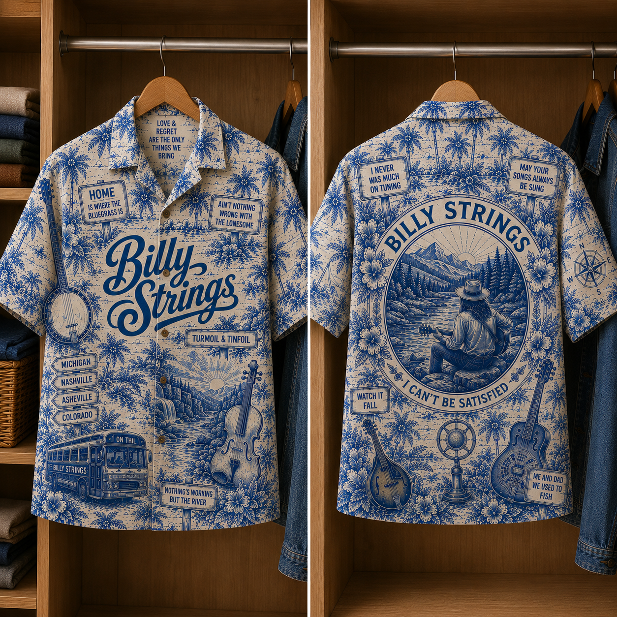 Billy Strings Tropical Blue Hawaiian Shirt - Unisex Music Collage Button Up