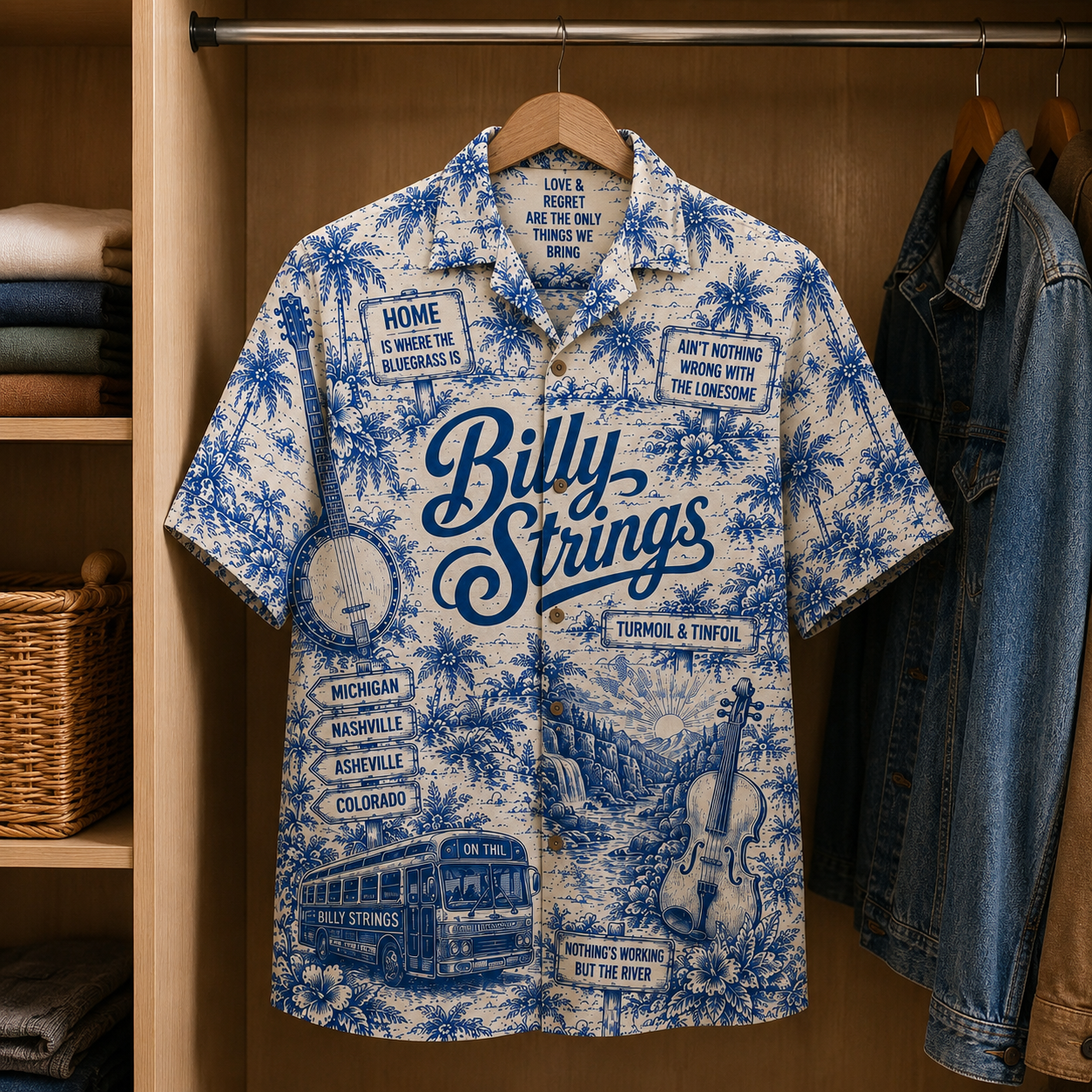 Billy Strings Tropical Blue Hawaiian Shirt - Unisex Music Collage Button Up