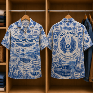 Journey Tropical Blue Hawaiian Shirt - Unisex Music Collage Button Up