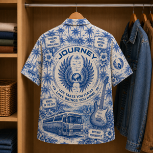 Journey Tropical Blue Hawaiian Shirt - Unisex Music Collage Button Up