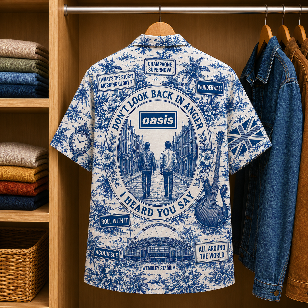 Oasis Tropical Blue Hawaiian Shirt - Unisex Music Collage Button Up