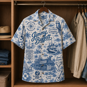 Jimmy Buffett Tropical Blue Hawaiian Shirt - Unisex Music Collage Button Up