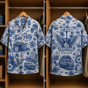 Tom Petty Tropical Blue Hawaiian Shirt - Unisex Music Collage Button Up
