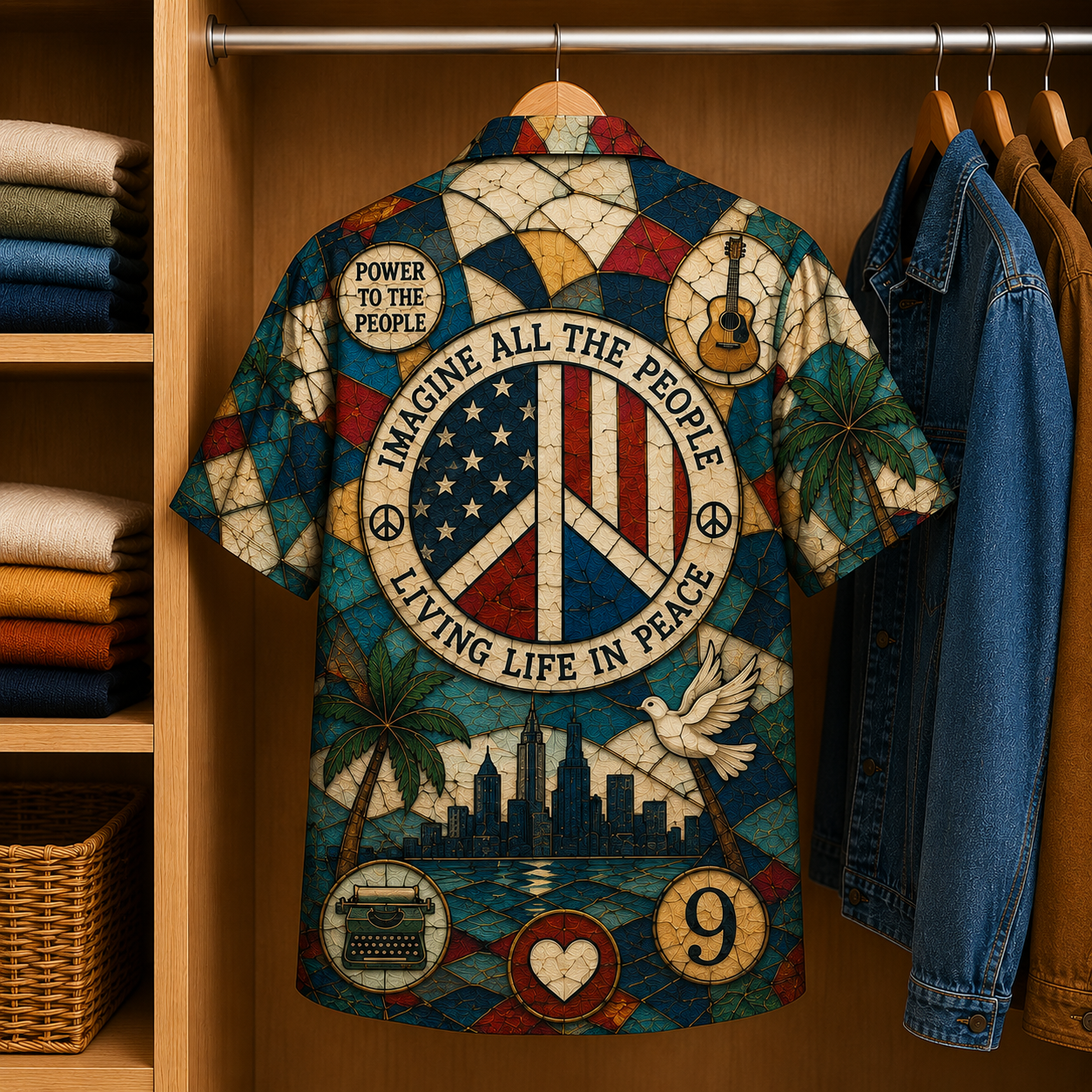 John Lenon Stained Glass Hawaiian Shirt - Unisex Music Collage Button Up