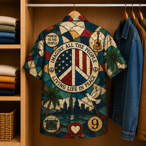 John Lenon Stained Glass Hawaiian Shirt - Unisex Music Collage Button Up