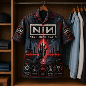 Nine Inch Nails Stained Glass Hawaiian Shirt - Unisex Music Collage Button Up