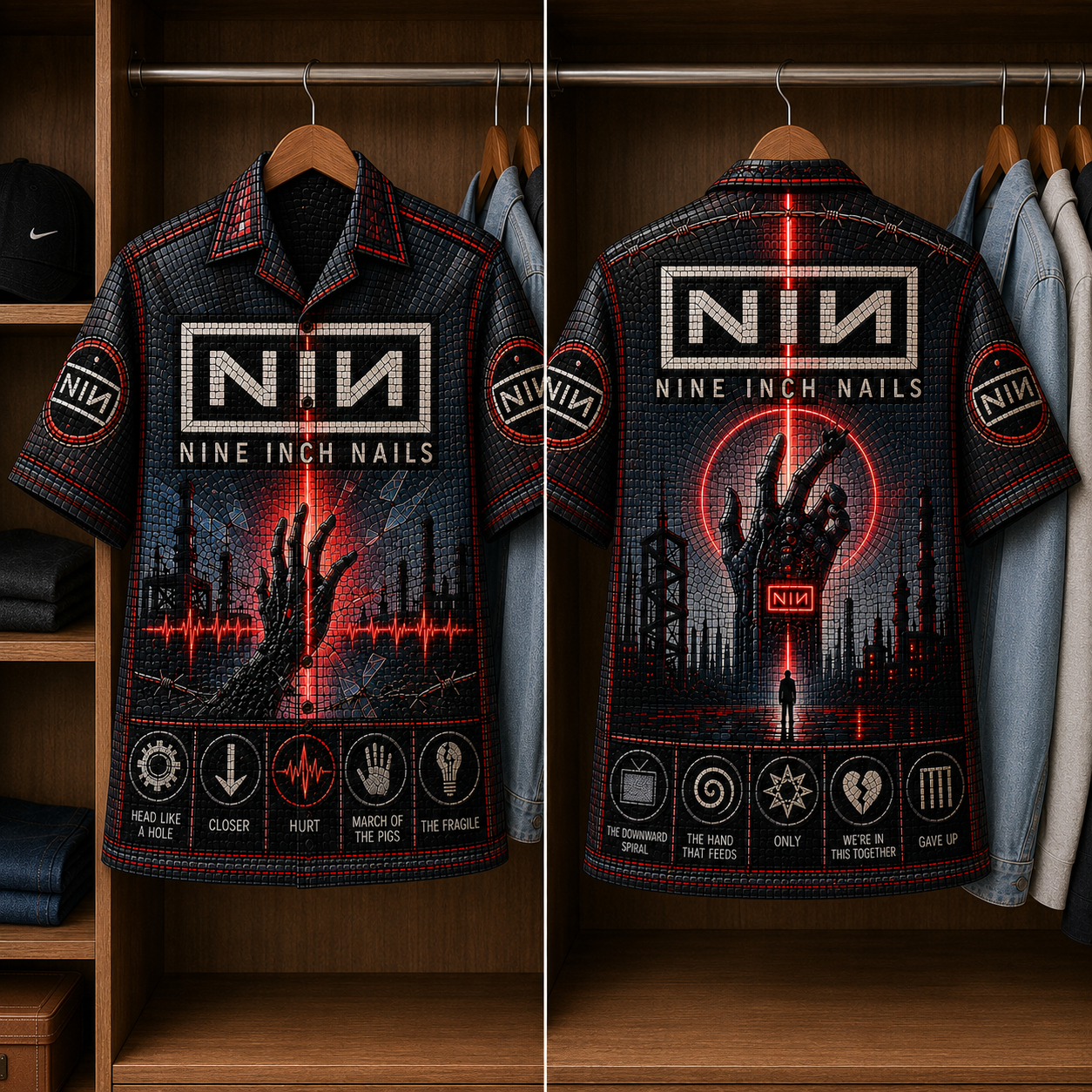 Nine Inch Nails Stained Glass Hawaiian Shirt - Unisex Music Collage Button Up