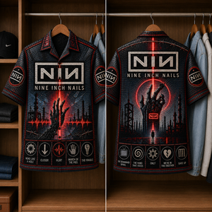Nine Inch Nails Stained Glass Hawaiian Shirt - Unisex Music Collage Button Up