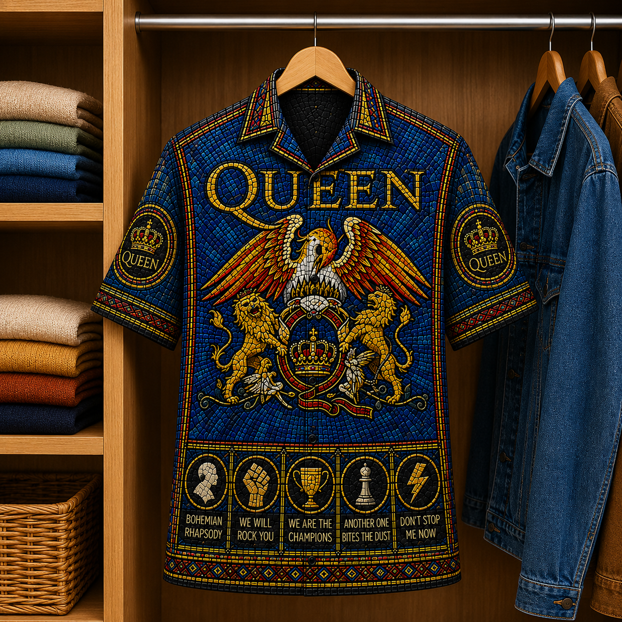 Queen Stained Glass Hawaiian Shirt - Unisex Music Collage Button Up