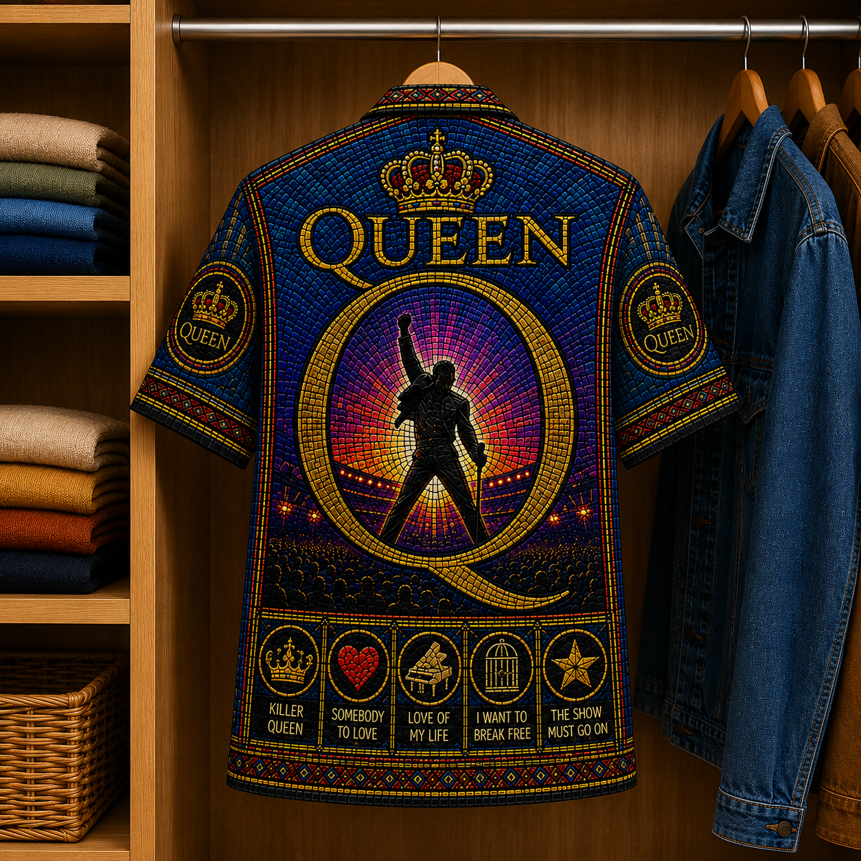 Queen Stained Glass Hawaiian Shirt - Unisex Music Collage Button Up