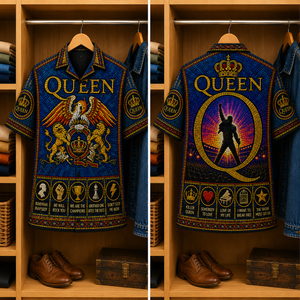 Queen Stained Glass Hawaiian Shirt - Unisex Music Collage Button Up