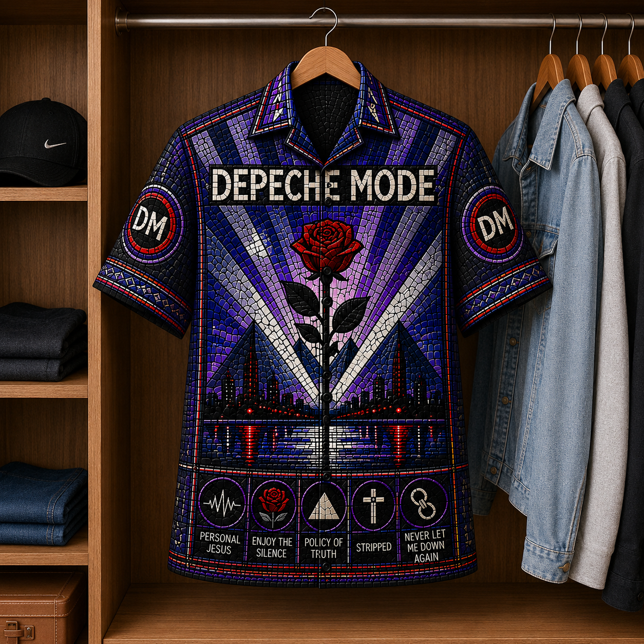 Depeche Mode Stained Glass Hawaiian Shirt - Unisex Music Collage Button Up