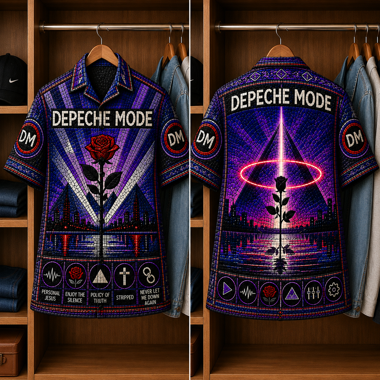 Depeche Mode Stained Glass Hawaiian Shirt - Unisex Music Collage Button Up