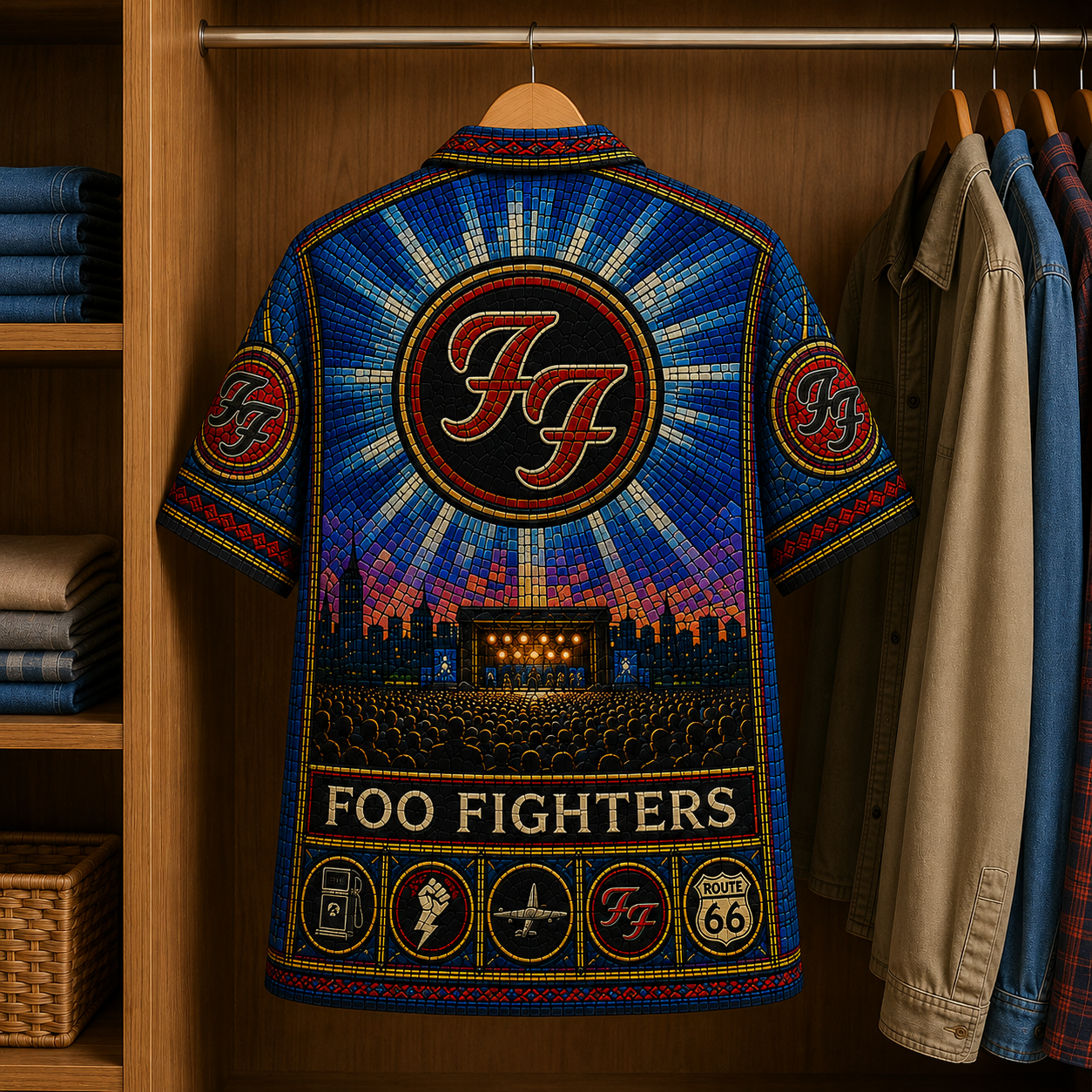 Foo Fighter Stained Glass Hawaiian Shirt - Unisex Music Collage Button Up
