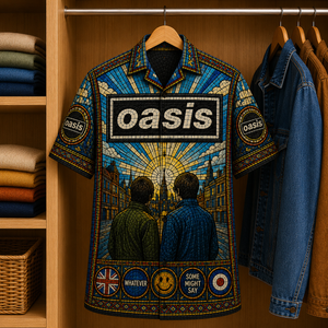 Oasis Stained Glass Hawaiian Shirt - Unisex Music Collage Button Up