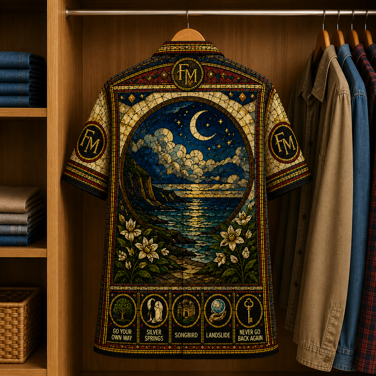 Fleet Wood Mac Stained Glass Hawaiian Shirt - Unisex Music Collage Button Up