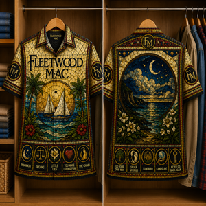 Fleet Wood Mac Stained Glass Hawaiian Shirt - Unisex Music Collage Button Up
