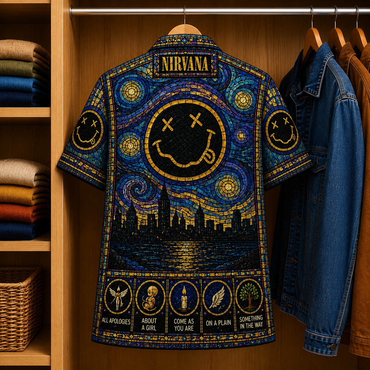 Nirvana Stained Glass Hawaiian Shirt - Unisex Music Collage Button Up