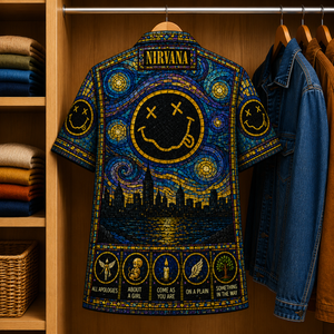 Nirvana Stained Glass Hawaiian Shirt - Unisex Music Collage Button Up